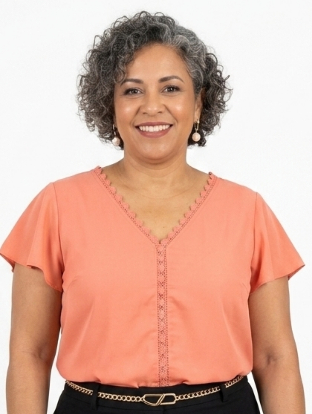 Coral V-Neck Lace-Trim Blouse